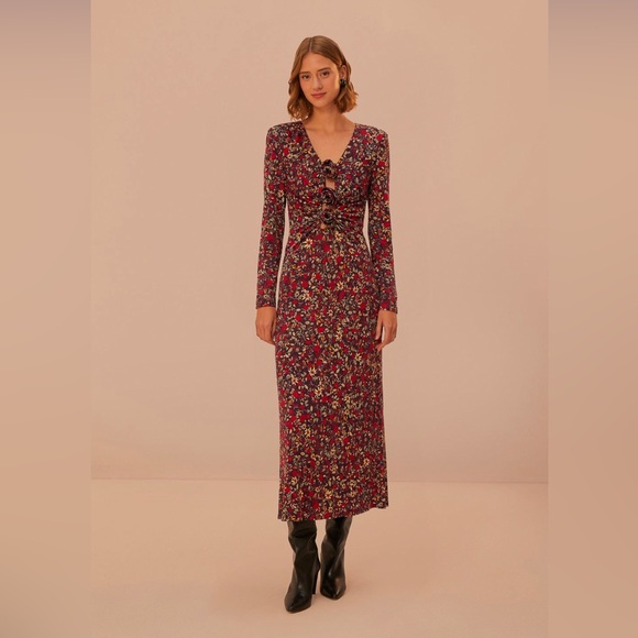 FARM Rio Dresses & Skirts - Farm Rio Purple Chelsea Garden Flowers Knot Maxi Dress